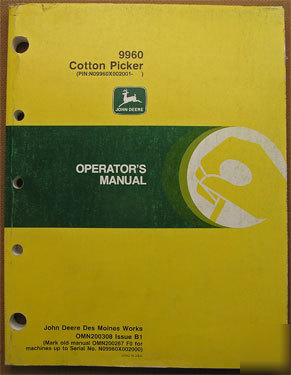 Operators manual for john deere john deere 9960 cotton 