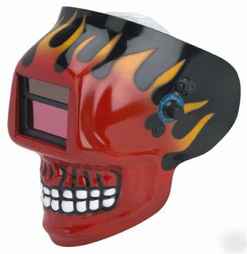Solar auto darkening lens flaming skull welding helmet