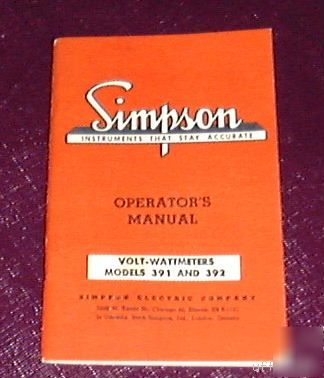 1955 simpson electric volt-wattmeters 391 392 manual