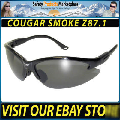 Overstock cougar safety glasses clear lens black frame