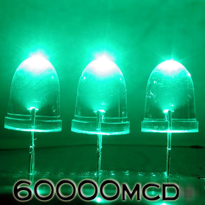 Green led set of 10000 super bright 10MM 60000MCD+ f