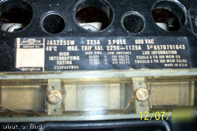 Westinghouse circuit breaker JA3225 sw 225 a mag. trip