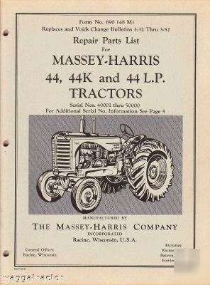 Massey harris 44 44K 44LP tractor parts book catalog
