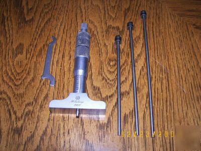 Mitutoyo depth micrometer, GR8 cond mic w/ rods no res