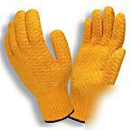 Orange criss-cross honeycomb string knit gloves large