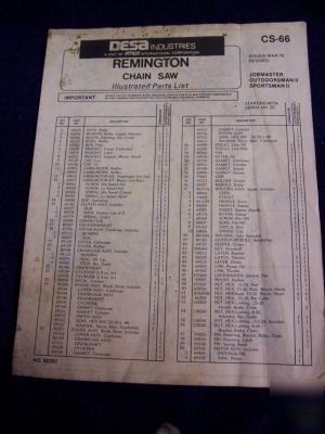 Remington chain saw illustrated parts list cs-66 MAR79