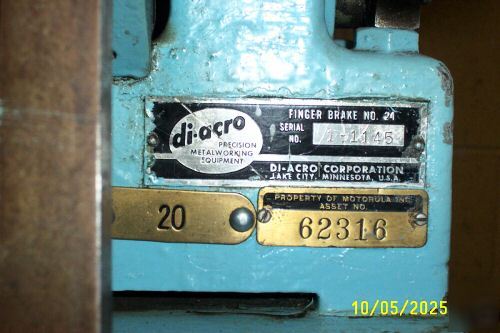 Diacro NO24 finger box hand brake press backgage 16GA