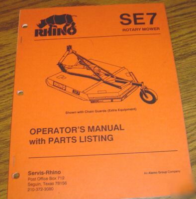 Rhino SE7 rotary mower parts catalog operator's manual