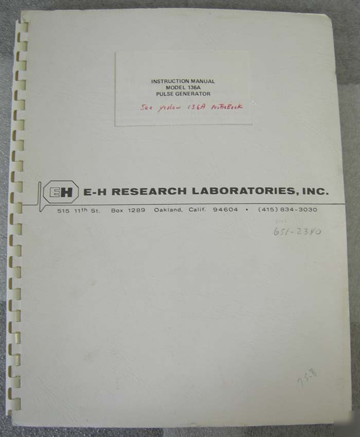 E-h research laboratories 136A pulse generator manual