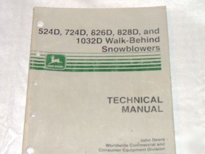 Vintage john deere walk behind snow blower tech. manual
