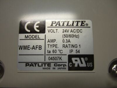 Patlite wme-afb continuous or flashing light with alarm