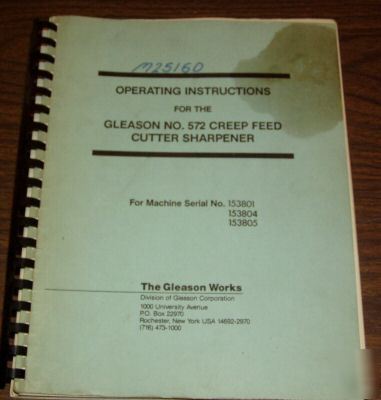 Gleason 572 cutter sharpener manual operating instr.