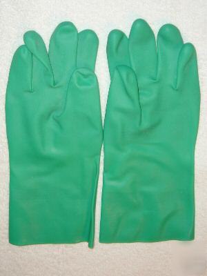 Industrial, cleaning, green latex rubber gloves, large