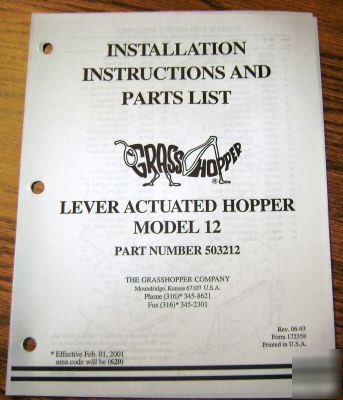 Grasshopper 312 hopper installation & parts manual