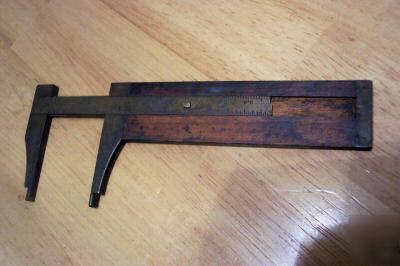 Vintage antique machinist caliper tool brass / wood old