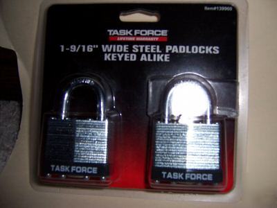 Steel padlocks pkg of 2 keyed alike nip 1-9/16