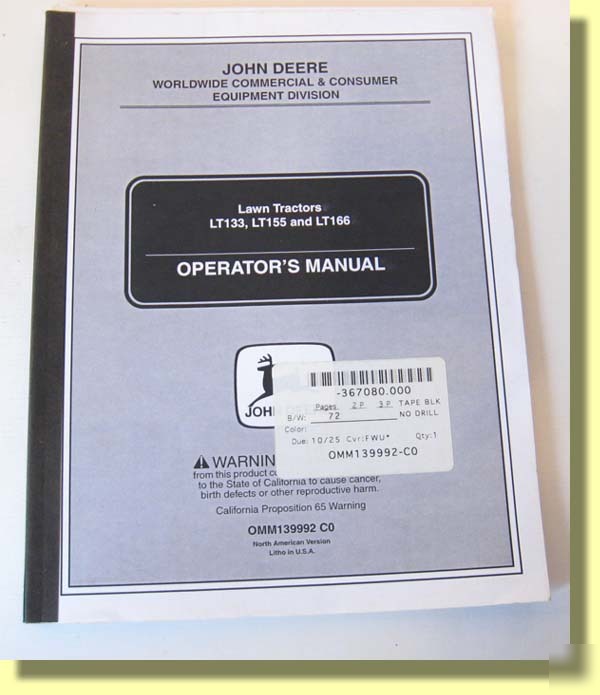 John deere operator manual lawn tractors LT133 155 166