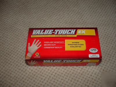 Value-touch lightly powdered latex exam grade gloves l