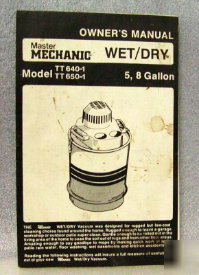 Owner's manual-master mechanic wet/dry vac/vacuum