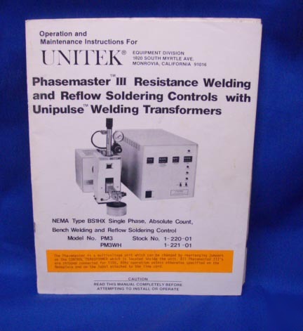 Unitek phasemeter iii operating & maintenance manual