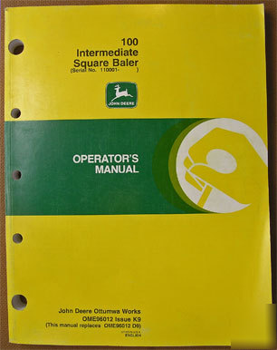 John deere operators manual for 100 square baler 