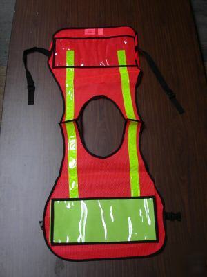 Mesh safety vest, incident command, with window, orange