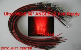 New 20PCS 12V wired 5MM red led wide viewing f/ship