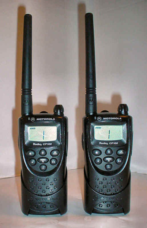 Two motorola CP100 vhf portable two-way radios