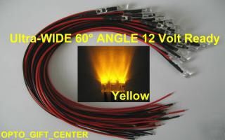 New 10PCS 12V wired 5MM yellow led wide viewing f/ship