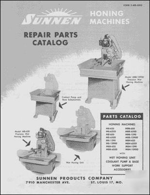 Sunnen hone repair parts manual for models mb mbb & mbh