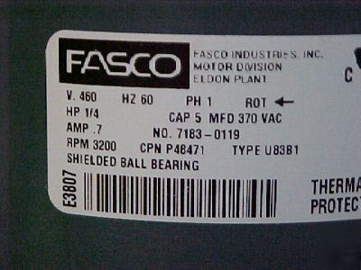 New fasco 1/4HP motor w/ fan assemly 460V 3200RPM 7AMP 