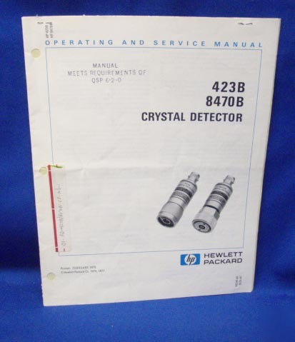 Hp 423B 8470B crystal detector operati & service manual