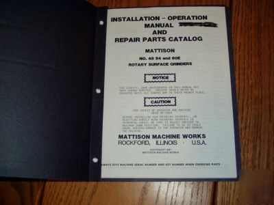 Mattison 48 54 60 rotary surface grinder op part manual