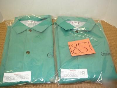 New green cotton welding jackets 2 ea size sm - 