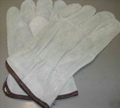 Gray 100% leather industrial work gloves size l large