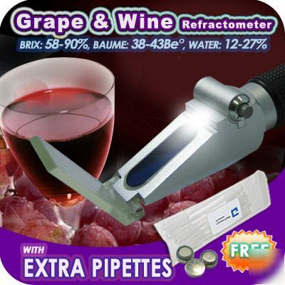 Alcohol 0-25% brix 0-40 grape wine refractometer w/ led