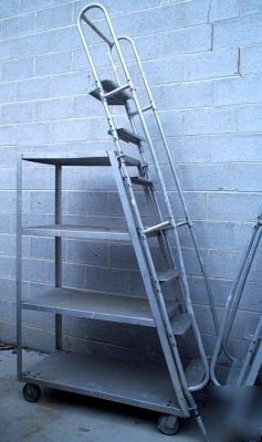 9 ft rol-away aluminum warehouse ladder cart truck