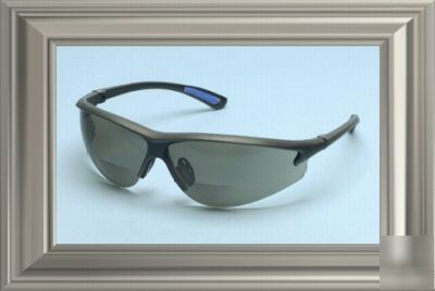 Elvex RX300 bifocal safety glasses, +2.5 diopter, gray