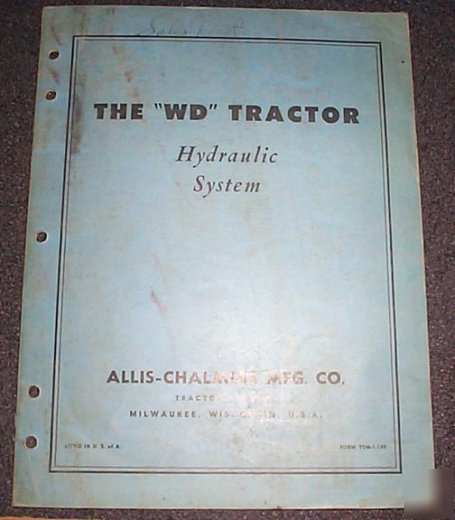 Allis-chalmers wd tractor hydraulic system manual