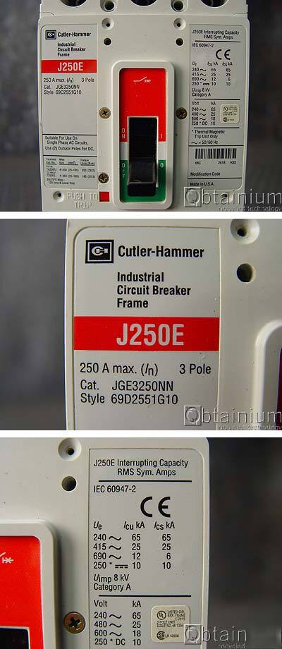 Cutler hammer eaton jge 250A breaker w/ground fault 