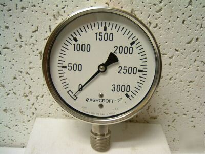Ashcroft gauge SS100M 1/2 npt lower 3000#- 10 1008<17F4