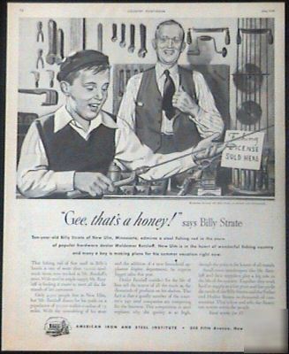 1949 american iron steel billy strate fishing pole ad