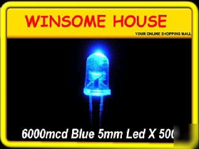 New * * super bright 6000MCD blue 5MM led x 500PCS