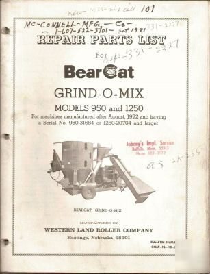 Bearcat repair pts & op inst's/950 & 1250 grind-o-mix