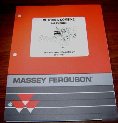 Massey ferguson 850 & 855 combine parts catalog book mf