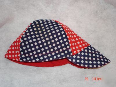 Welding cap hat beanie style reversible -blue/red w/dot