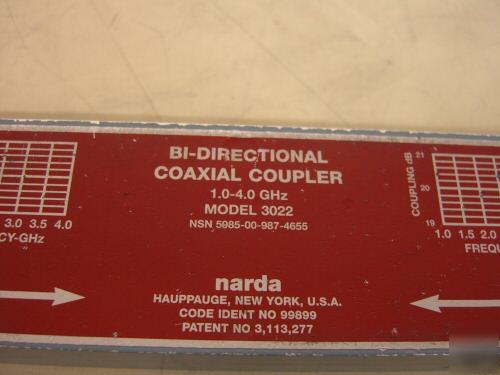 Narda 3022 dual directional coupler, 1 - 4 ghz, 20 db