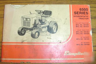 Simplicity 6500 lawn tractor operator's manual 12.5 hp