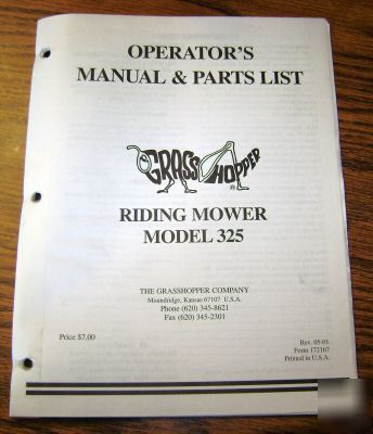 Grasshopper 325 riding mower operator's parts manual
