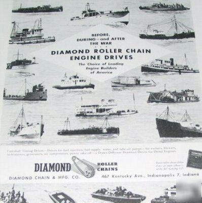 Diamond roller chains ships, boats ww ii -4 1940S ads